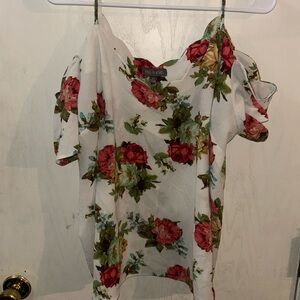 Scalloped edge cold shoulder top